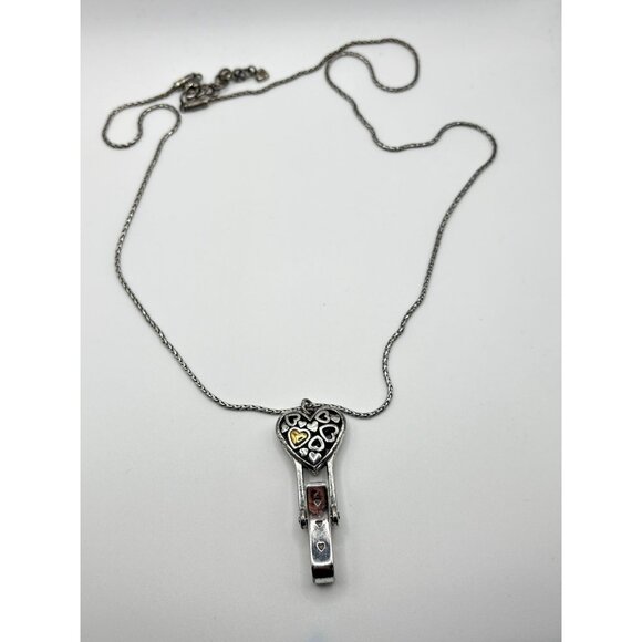 Vintage Brighton Alcazar Heart Badge Holder Clip Pendant Necklace Silver/Gold To - Picture 2 of 7